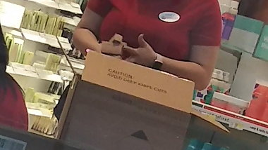 Standing outside trying to get her big tits